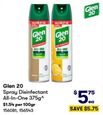 BIG W Glen 20 Spray Disinfectant All-In-One 375g offer