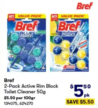 BIG W Bref 2-Pack Active Rim Block Toilet Cleaner 50g offer