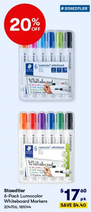 BIG W Staedtler 6-Pack Lumocolor Whiteboard Markers offer