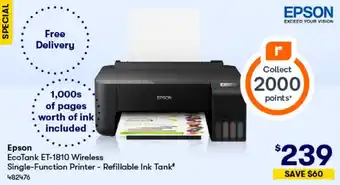 BIG W Epson EcoTank ET-1810 Wireless Single-Function Printer - Refillable Ink Tank offer