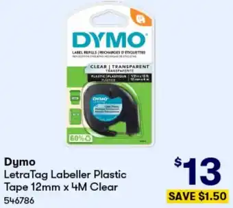 BIG W Dymo Letra Tag Labeller Plastic Tape 12mm x 4M Clear offer