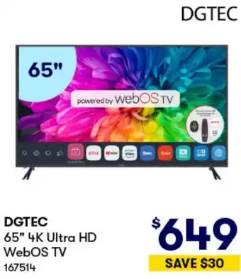 BIG W DGTEC 65" 4K Ultra HD WebOS TV offer
