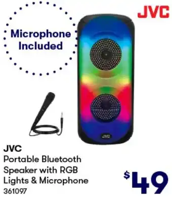 BIG W JVC Portable Bluetooth Speaker with RGB Lights & Microphone offer