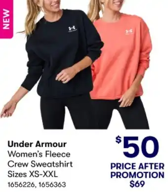 BIG W Under Armour Women's Fleece Crew Sweatshirt Sizes XS-XXL offer