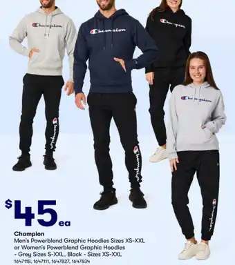 BIG W Champion Men's Powerblend Graphic Hoodies Sizes XS-XXL or Women's Powerblend Graphic Hoodies offer