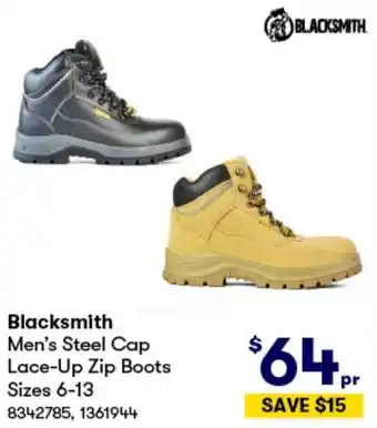 BIG W Blacksmith Men's Steel Cap Lace-Up Zip Boots Sizes 6-13 offer
