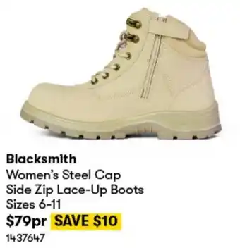 BIG W Blacksmith Women's Steel Cap Side Zip Lace-Up Boots Sizes 6-11 offer