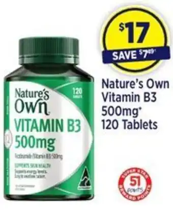 Star Discount Chemist Nature's Own Vitamin B3 500mg 120 Tablets offer