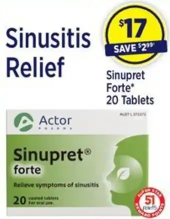 Star Discount Chemist Sinupret Forte 20 Tablets offer