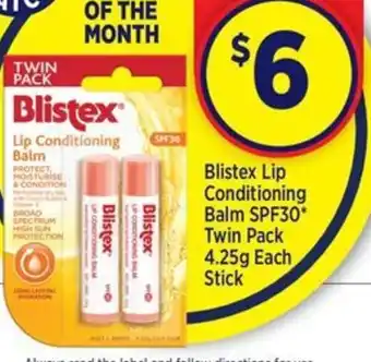 Blistex Lip Conditioning Balm SPF30 Twin Pack 4.25g Each Stick