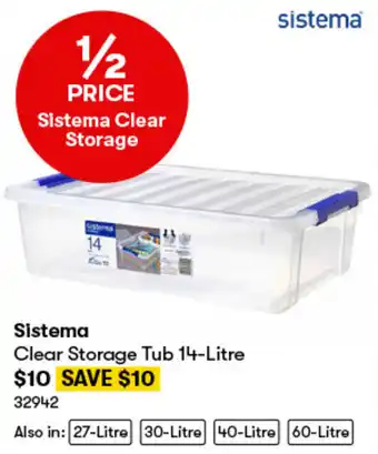 BIG W Sistema Clear Storage Tub 14-Litre offer