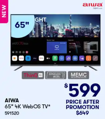 BIG W AIWA 65" 4K WebOS TV offer