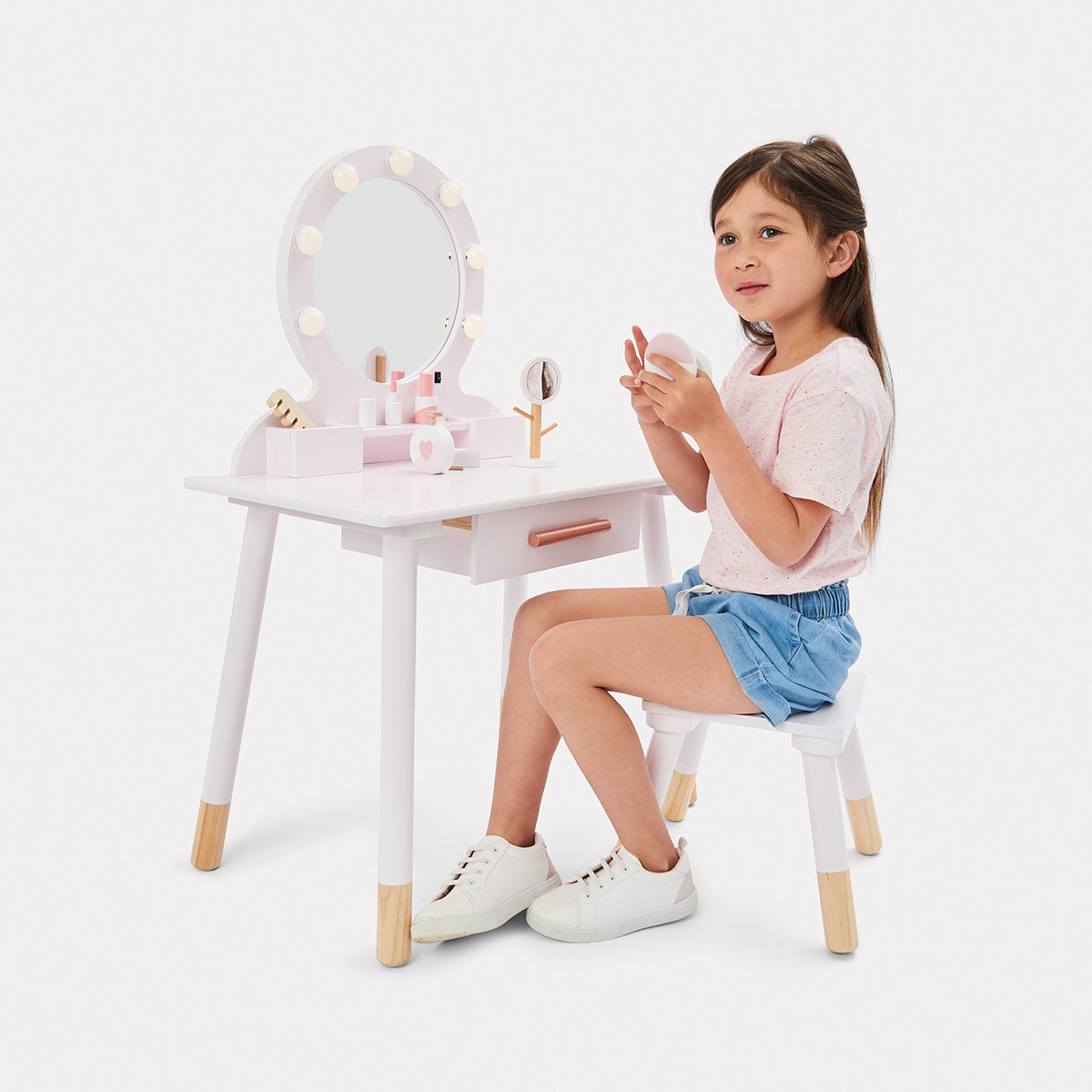 Wooden deluxe light up vanity with accessories offer at Kmart