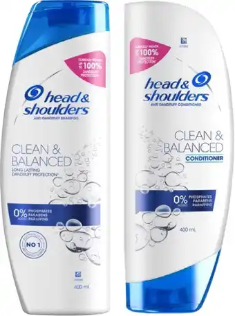 BIG W Head & Shoulders Clean & Balanced Anti Dandruff Shampoo or Conditioner 400ml offer