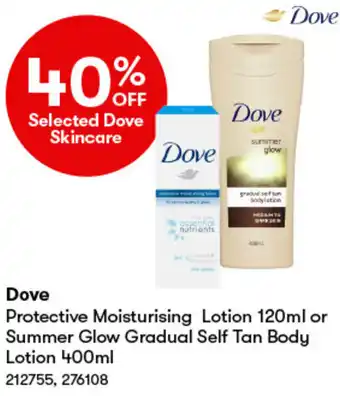 BIG W Dove Protective Moisturising Lotion 120ml or Summer Glow Gradual Self Tan Body Lotion 400ml offer