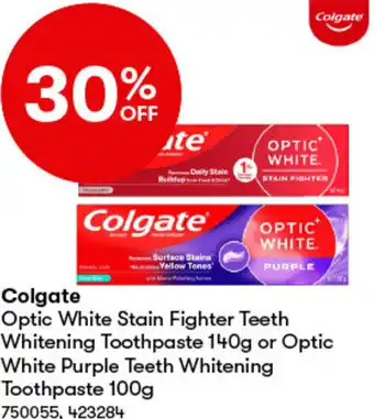 BIG W Colgate Optic White Stain Fighter Teeth Whitening Toothpaste 140g or Optic White Purple Teeth Whitening Toothpaste 100g offer