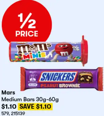 BIG W Mars Medium Bars 30g-60g offer