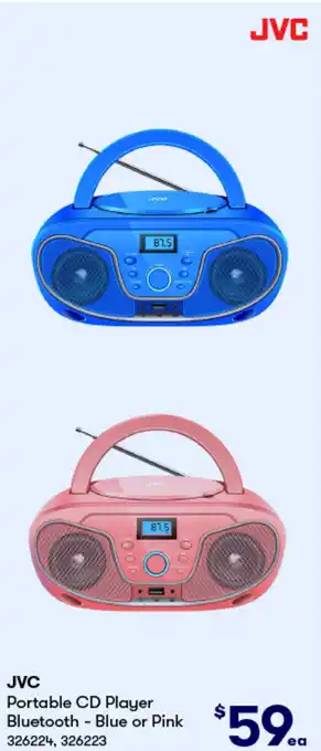 JVC Portable CD Player Bluetooth - Blue or Pink