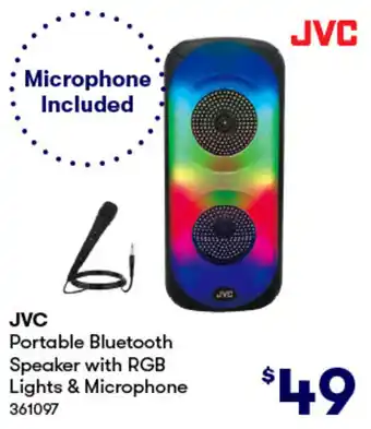 BIG W JVC Portable Bluetooth Speaker with RGB Lights & Microphone offer