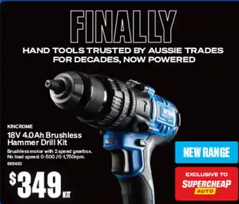 SuperCheap Auto KINCROME 18V 4.0Ah Brushless Hammer Drill Kit offer