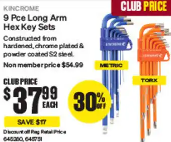 SuperCheap Auto KINCROME 9 Pce Long Arm Hex Key Sets offer