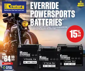 SuperCheap Auto Century EVERRIDE POWERSPORTS BATTERIES offer