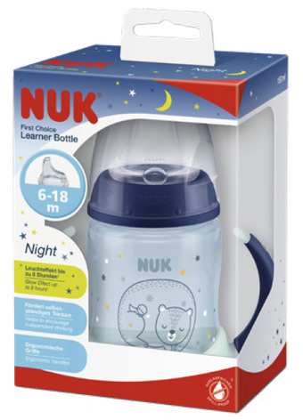 Nuk first choice plus learner bottle glow in the dark 150ml - assorted