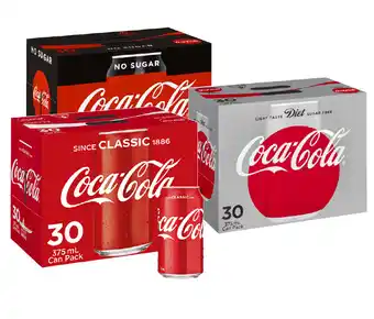 BIG W Coca-cola, diet or no sugar 30-pack can varieties 375ml offer