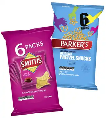 BIG W Smith’s or parker's 6-pack chip varieties offer