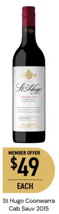 Dan Murphy's St Hugo Coonwarra Cab Sauv 2015 offer