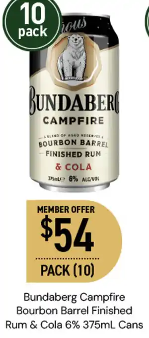 Dan Murphy's Bundaberg Campfire Bourbon Barrel Finished Rum & Cola 6% 375mL Cans offer