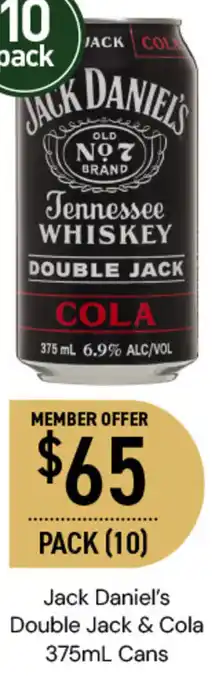 Jack Daniel's Double Jack & Cola 375mL Cans