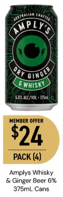 Dan Murphy's Amplys Whisky & Ginger Beer 6% 375mL Cans offer