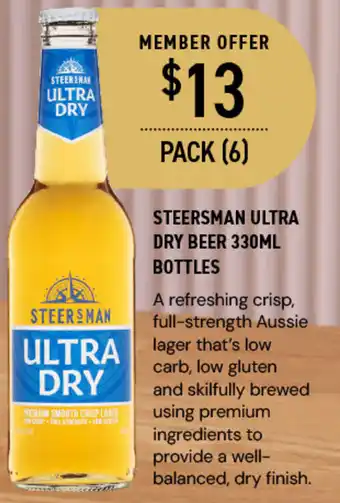 Dan Murphy's STEERSMAN ULTRA DRY BEER 330ML BOTTLES offer