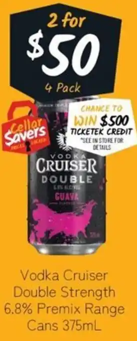 Cellarbrations Vodka Cruiser Double Strength 6.8% Premix Range Cans 375mL offer