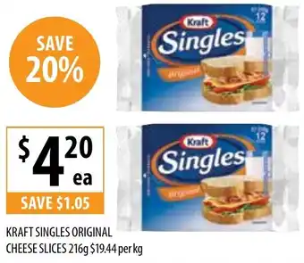 Supabarn KRAFT SINGLES ORIGINAL CHEESE SLICES 216g offer