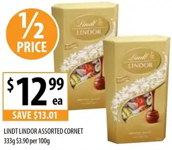 Supabarn LINDT LINDOR ASSORTED CORNET 333g offer