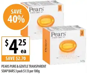 Supabarn PEARS PURE & GENTLE TRANSPARENT SOAP BARS 3 pack offer
