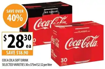 Supabarn COCA COLA SOFT DRINK SELECTED VARIETIES 30 x 375ml offer