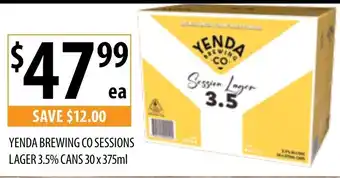 Supabarn YENDA BREWING CO SESSIONS LAGER 3.5% CANS 30 x 375ml offer