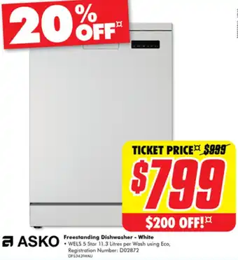 The Good Guys ASKO Freestanding Dishwasher - White offer