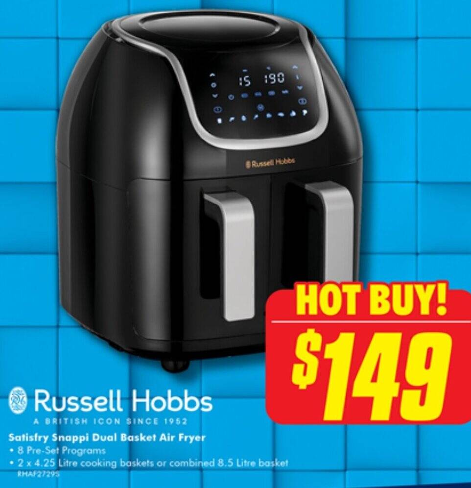 Russell Hobbs Satisfry Snappi Dual Basket Air Fryer offer at The Good Guys