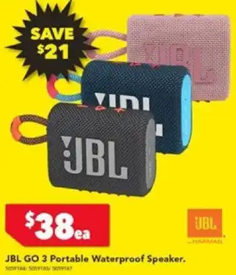 Harvey Norman JBL GO 3 Portable Waterproof Speaker offer
