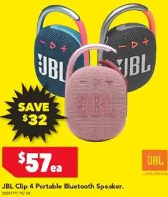 Harvey Norman JBL Clip 4 Portable Bluetooth Speaker offer