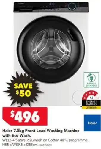 Harvey Norman Haier 7.5kg Front Load Washing Machine with Eco Wash. offer