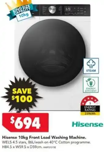 Harvey Norman Hisense 10kg Front Load Washing Machine. offer