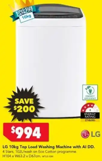 Harvey Norman LG 10kg Top Load Washing Machine with Al DD. offer