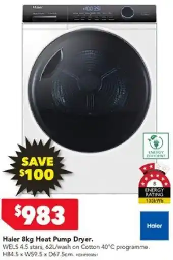 Harvey Norman Haier 8kg Heat Pump Dryer. offer