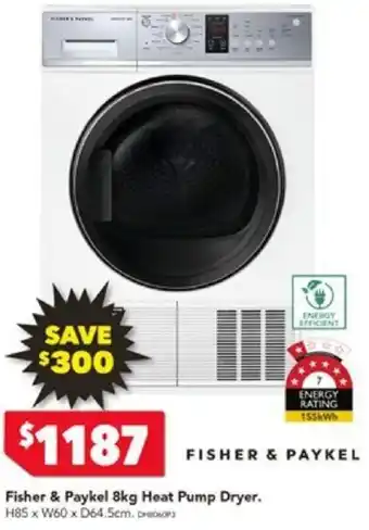 Harvey Norman Fisher & Paykel 8kg Heat Pump Dryer. offer