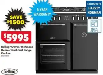 Harvey Norman Belling 900mm 'Richmond Deluxe' Dual-Fuel Range Cooker. offer